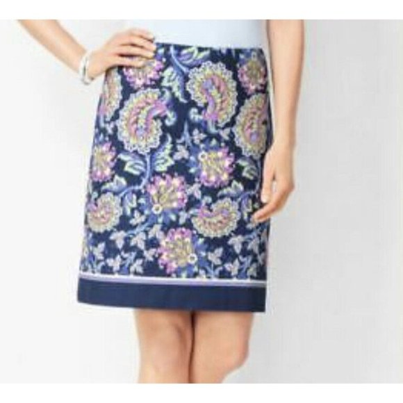 Talbots Dresses & Skirts - TALBOTS Petites women skirt  blue floral 2P Paisley Midi Length Zipper